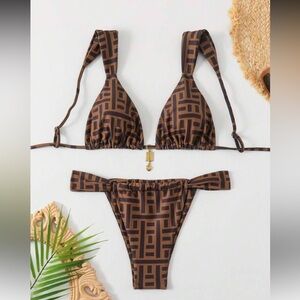 Brown Geometric Bikini Set size small